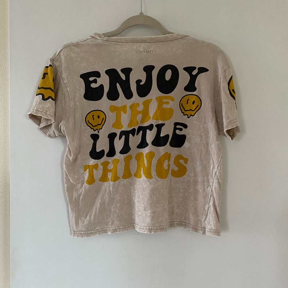 On Fire Beige Graphic Tee with Yellow Accents